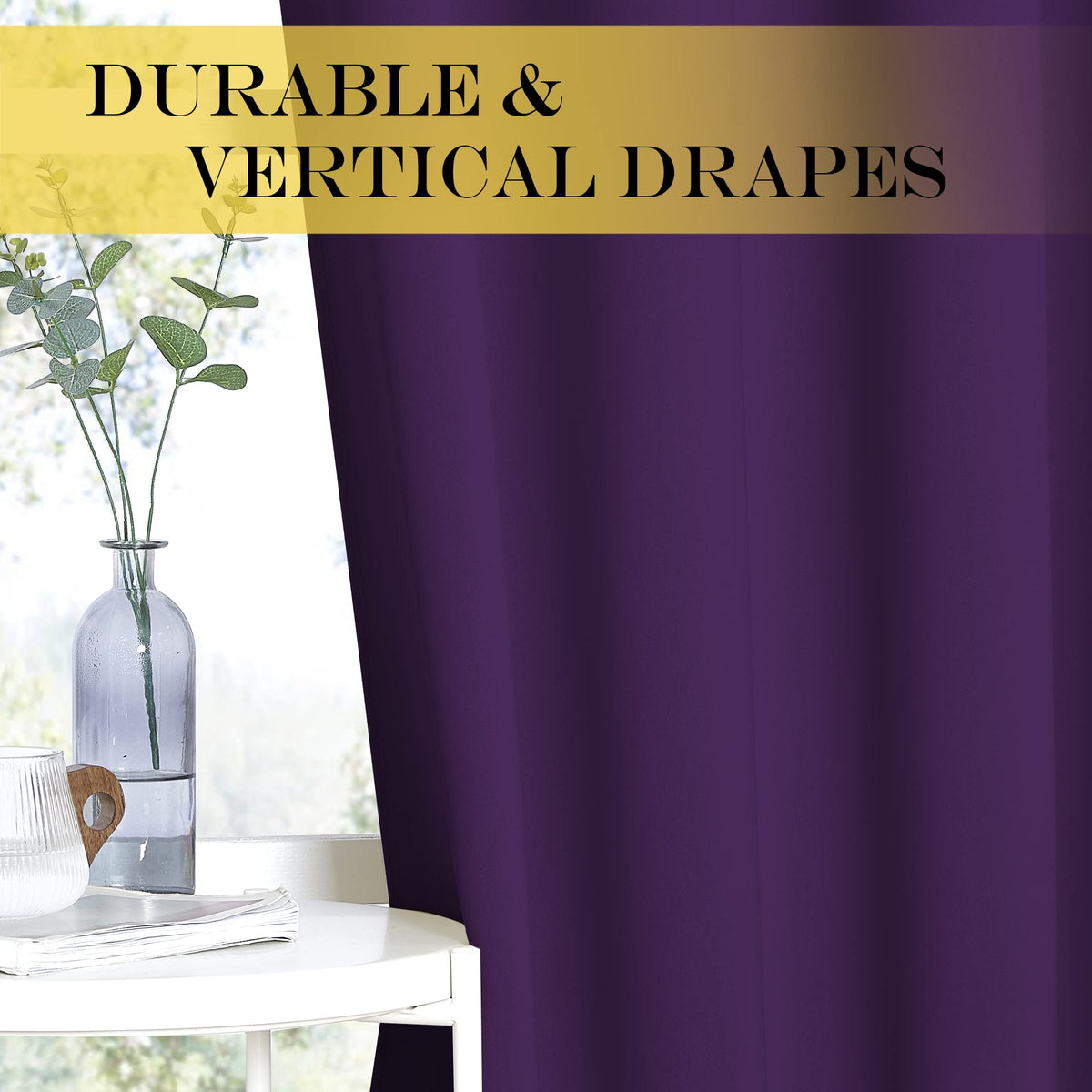 NICETOWN Blackout Curtain 95 inches Long - Silver Rings Thermal Insulated Wide Sliding Glass Door Privacy Blinds for Hall/Villa (Royal Purple, 100 inches Wide)