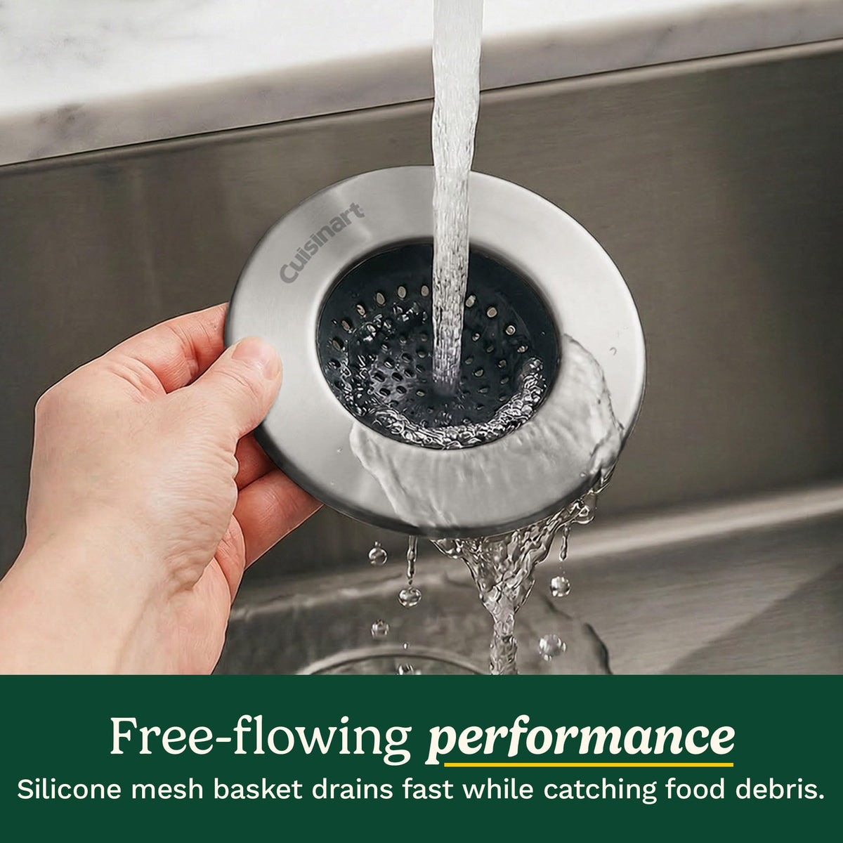 Cuisinart Sink Strainers- 2 Pack Kitchen Sink Drain Strainer & Food Catcher with Enamel-Coated Stainless Steel Rim and Silicone Base, Fits Standard 3.5" Drains, Outer Diameter 4.35", Scratch-Safe