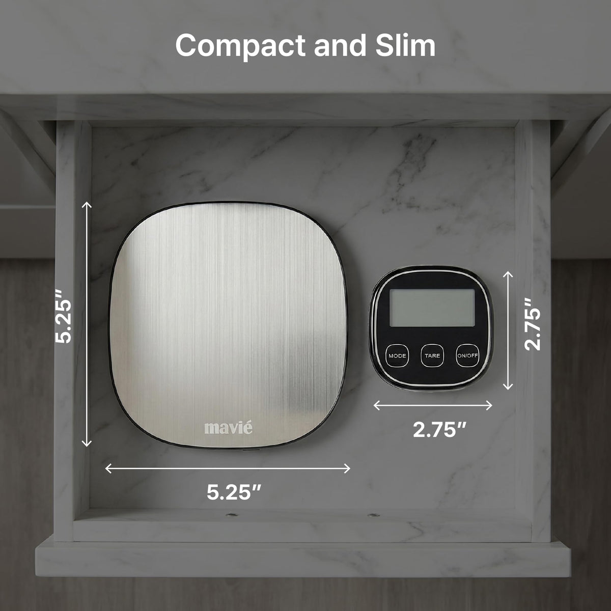 MAVIÉ Wireless Stainless Steel Kitchen Scale with Magnetic Detachable Display, 8 Unit Modes, Precision Tare, 5kg Capacity, Ultra-Slim Digital Food & Baking Scale