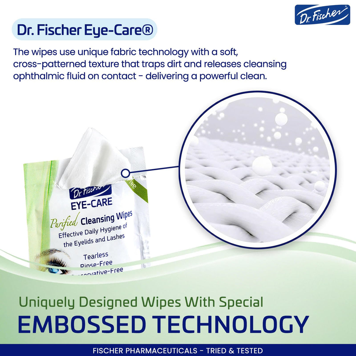 Dr. Fischer Eyelid Wipes - Purified, Non-Irritating, Pre-moistened Eye Wipes for Cleansing Sensitive Skin. Hypoallergenic Make-up Remover (30)