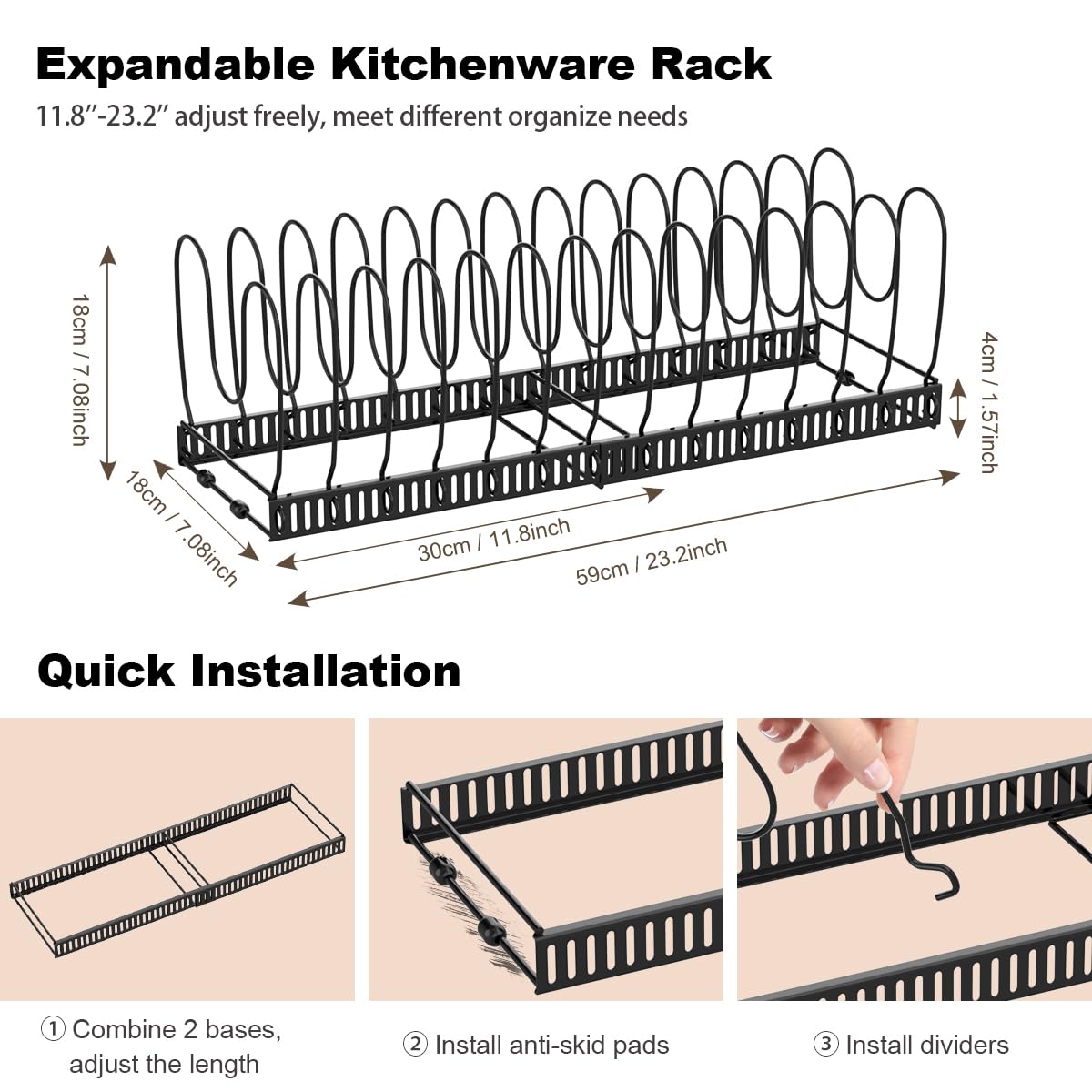 Housolution Pot and Pan Lid Organizer Holder Storage Rack, Black