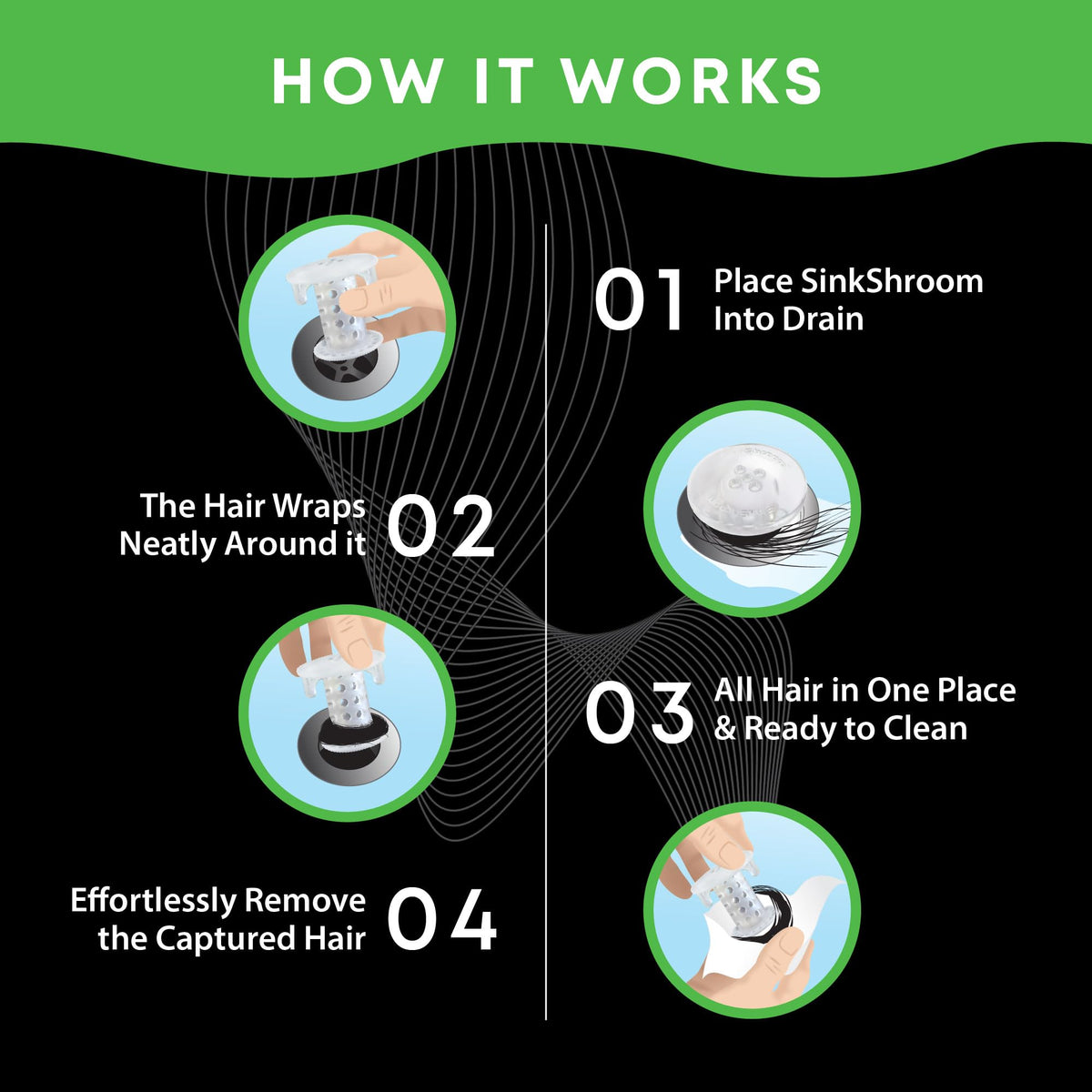 SinkShroom SSCLE988 The Revolutionary Sink Drain Protector Hair Catcher/Strainer/Snare, Clear
