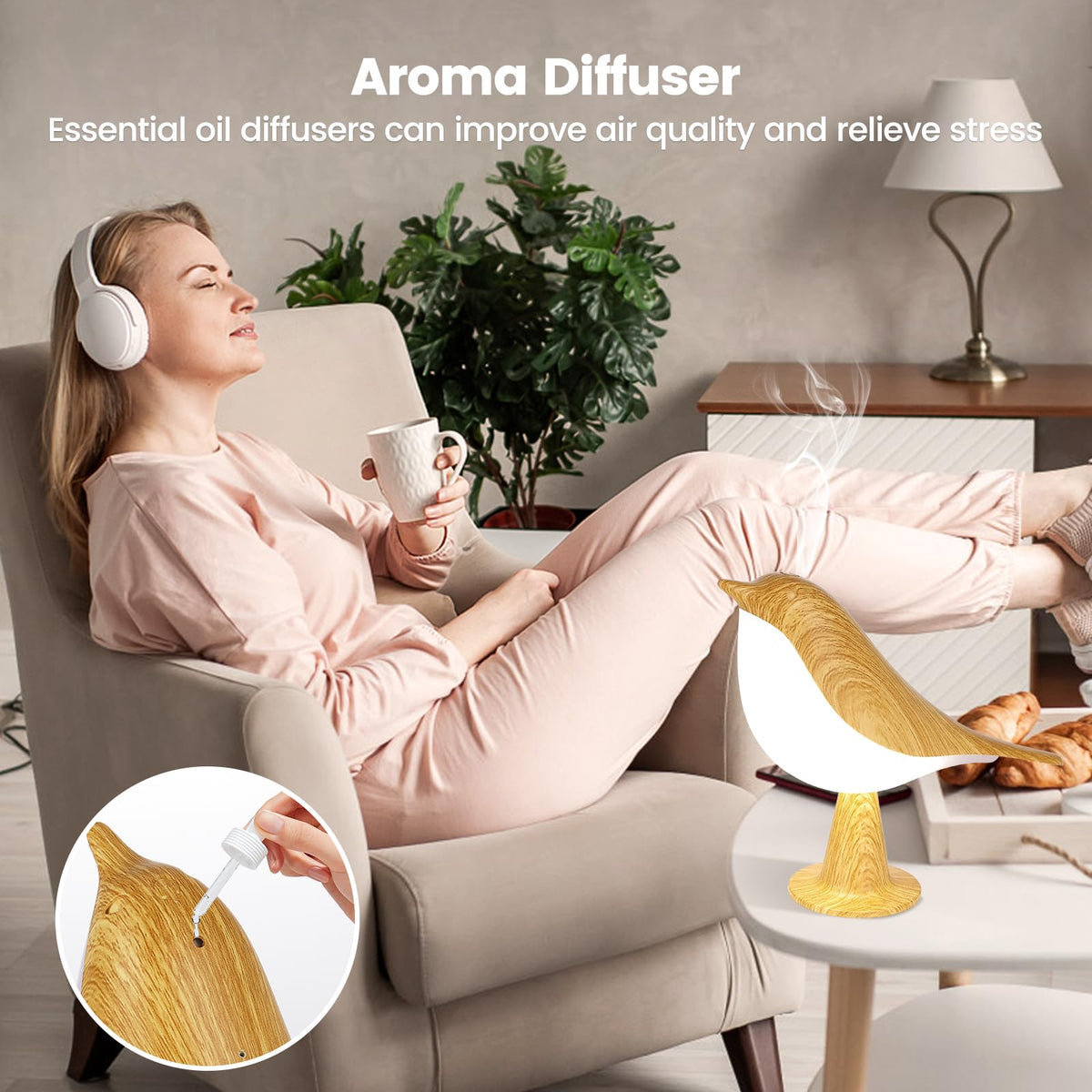 Haotao Small Cute Bird Table Lamp, Touch Night Light, Cordless Bedside Lamps, Desk Lamp, 3-Way Dimmable USB Rechargeable Battery 2600mAh Nightstand Lamps for Bedroom, Bird Decor Gifts