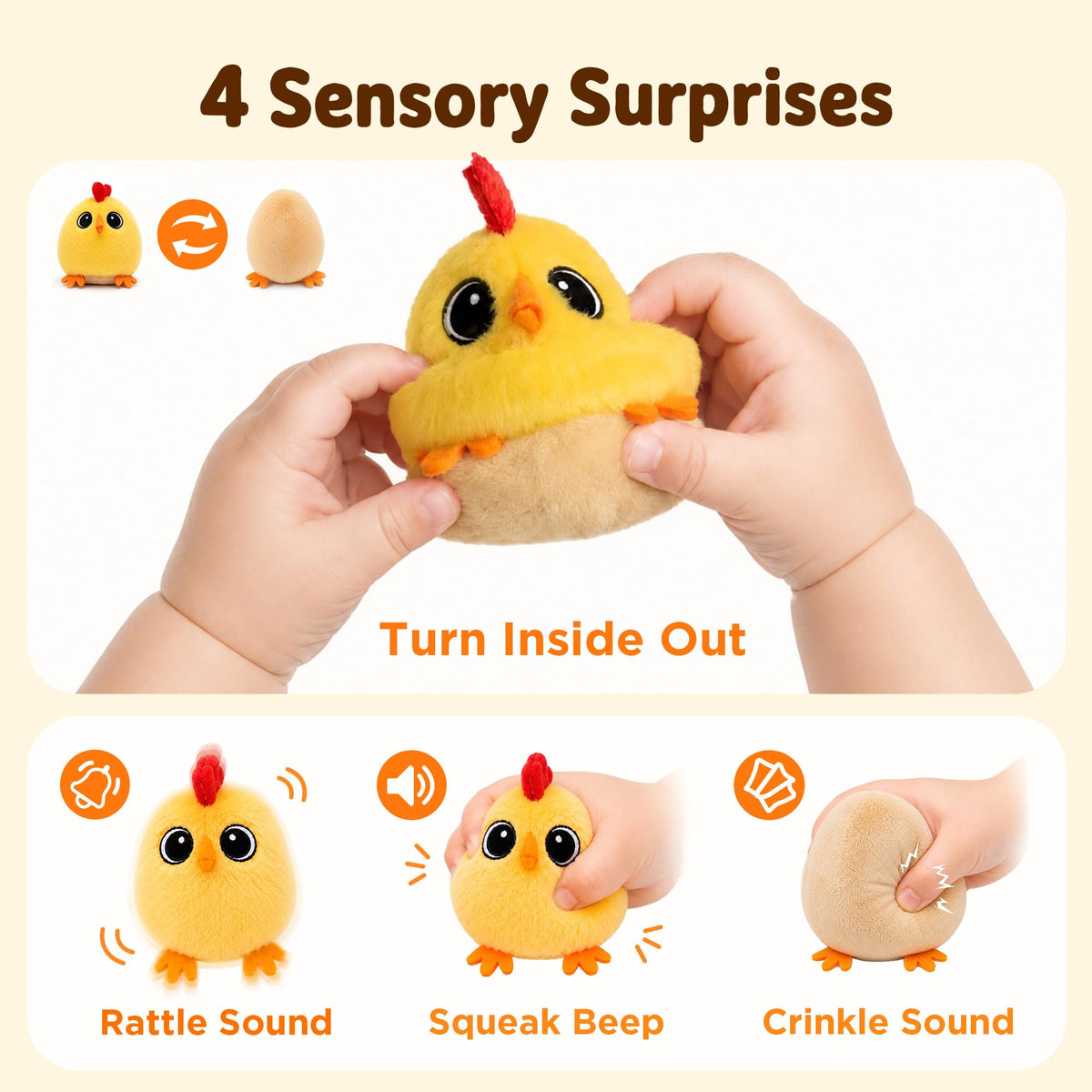 Tiny Wonders Baby Plush Soft Rattle Toy 3-6-12M, Newborn Farm Stuffed Chick
