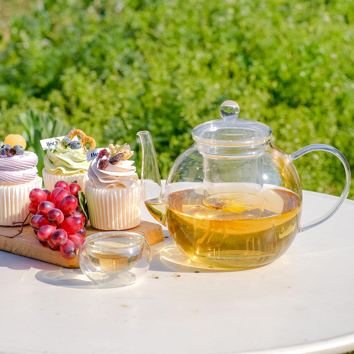 Glass Teapot Set with 4 Teacups, Large Tea Pot with Infusers