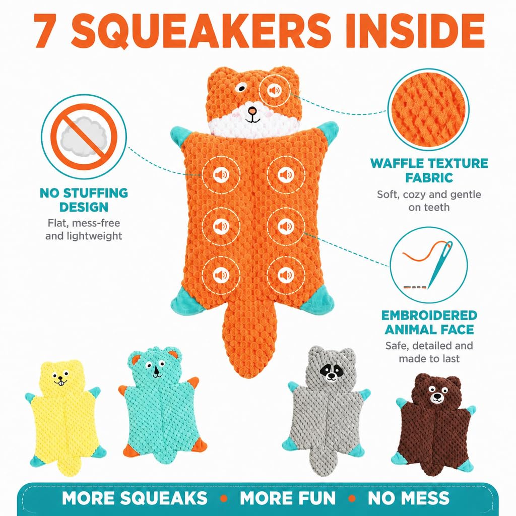 Not Stuffing Dog Toys, Soft Plush Animal Toys for Dogs,5 Pack Durable Stuffless Chew Toys for Small & Medium Dogs, Interactive Toss Tug Cuddle Toys for Puppies