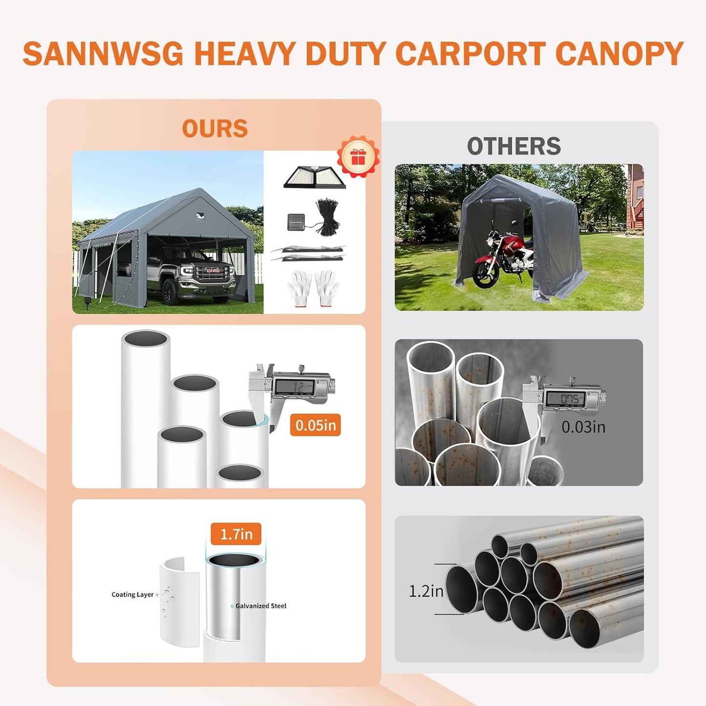 Carports 10X20 Heavy Duty，Portable Car Port Garage，Carport Canopy with Side Doors，Outdoor Car Shelter All Weather,Grey