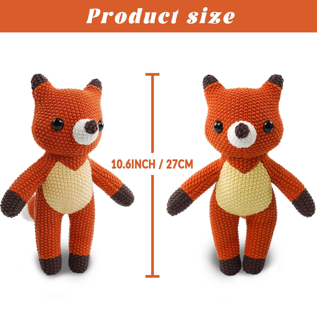 JUSTQUNSEEN Knitted Fox Stuffed Animal,11 Inch Stuffed Animal Plush Fox Cute Animal Fox Toy for Girl,Soft Fox Toy Cotton Plush Knitted Stuffed Animals Birthday