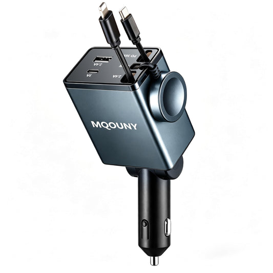 MQOUNY Retractable Car Charger, 87W USB C Fast Charge