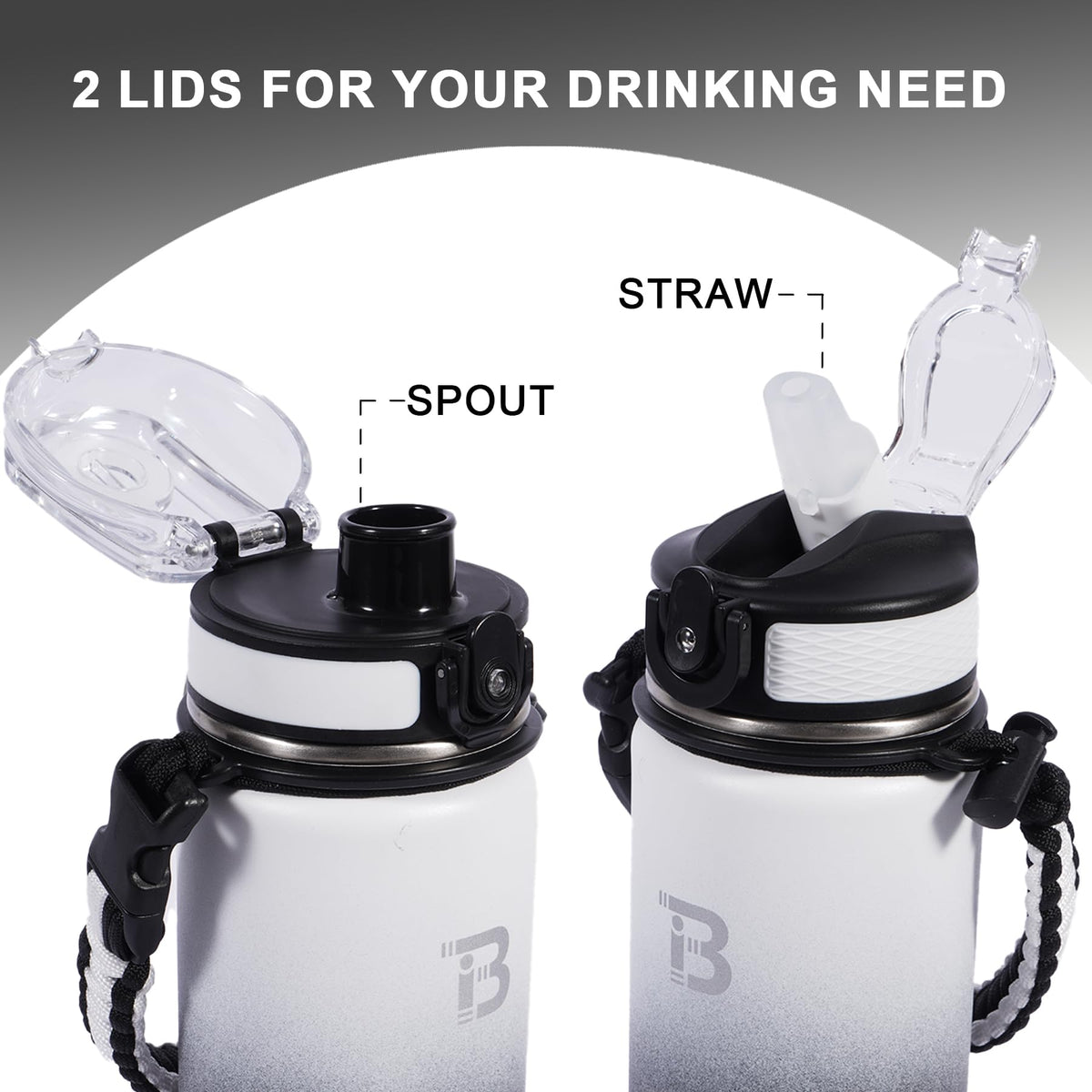 TOPBADE 24oz Insulated Sports Water Bottle with Straw & Spout Lid, Stainless Steel Water Bottle with Paracord Handle Leakproof BPA Free for gifts and school