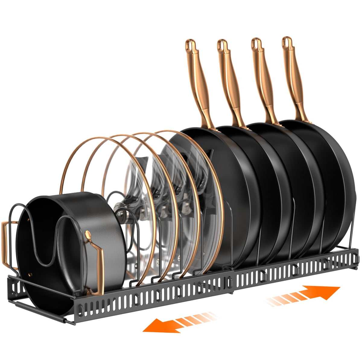 MUDEELA Expandable Pot Pan Lid Organizers inside Cabinet, 10 Divider-Black