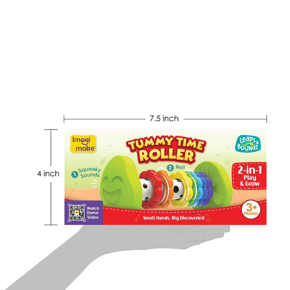 Imagimake Leaps & Bounds - Tummy Time Roller, Sensory Toy, Ages 3 Months+
