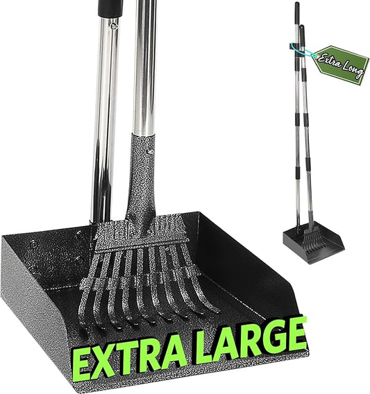 T2Y Pooper Scooper, Extra Long Handle Dog Pooper Scooper, Adjustable Stainless Steel Rake & Extra Large Tray, Antirust & Durable Poop Scoopers for Yard, Lawn, Snowfield, Suitable for Multi-Dog Family