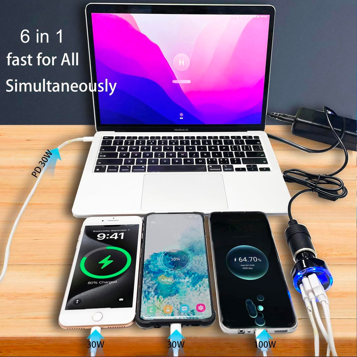 USB Cigarette Lighter Adapter with Voltage Display, Full PD 30W Multi Port USB Car Charger with Volt Meter, PD4.0/QC4.0/PPS/AFC Super Fast 12V Outlet for MacBook iPhone Galaxy Android Phones