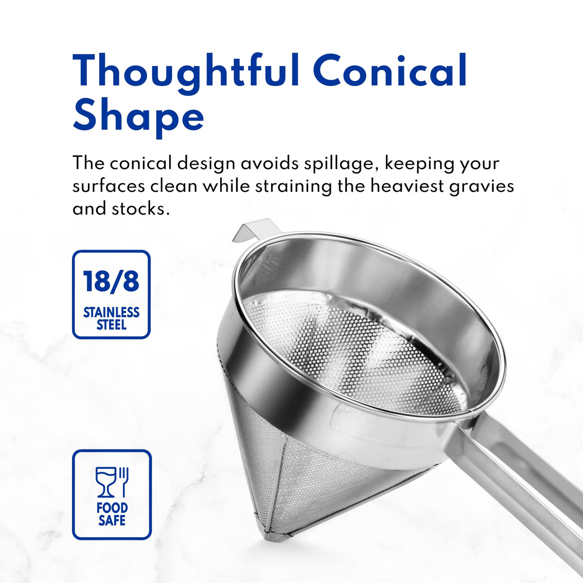 New Star Foodservice 34196 18/8 Stainless Steel China Cap Strainer, 7-Inch, Coarse Mesh