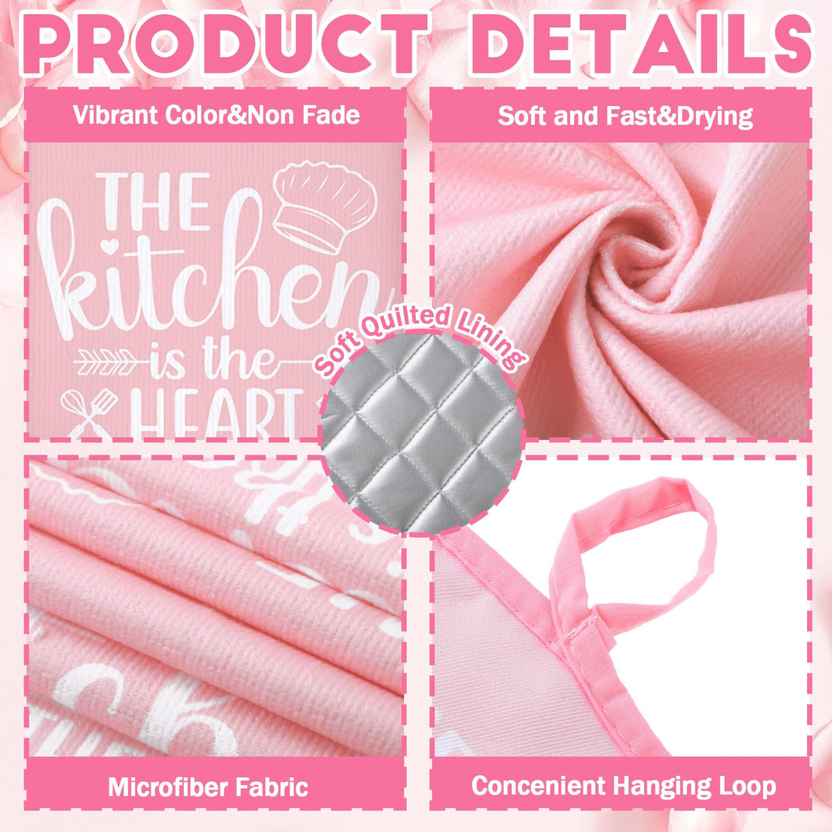 Sratte 10 Pcs Kitchen Decor Accessories Set 4 Kitchen Dish Towels 2 Pot Holders 2 Oven Mitts 2 Rugs for Cooking Baking BBQ Housewarming Gifts(Pink,Abstract)