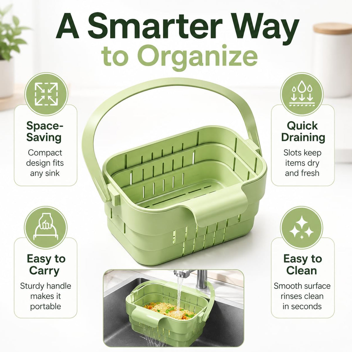 Collapsible Kitchen Sink Strainer Basket, Hanging Drain Basket (Square)