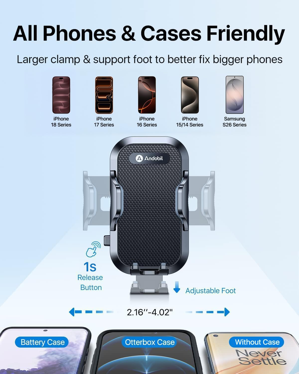 andobil Military-Grade Phone Holders for Your Car 【89+ LBS Strongest Suction & Metal Clip】 2026 Ultimate Car Phone Holder, Dashboard Windshield Vent Cell Phone Car Mount for iPhone Sumsung Android