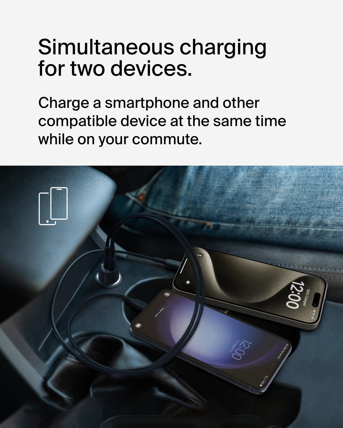 Belkin BoostCharge 42W Dual Port Fast Car Charger, USB-C & USB-A