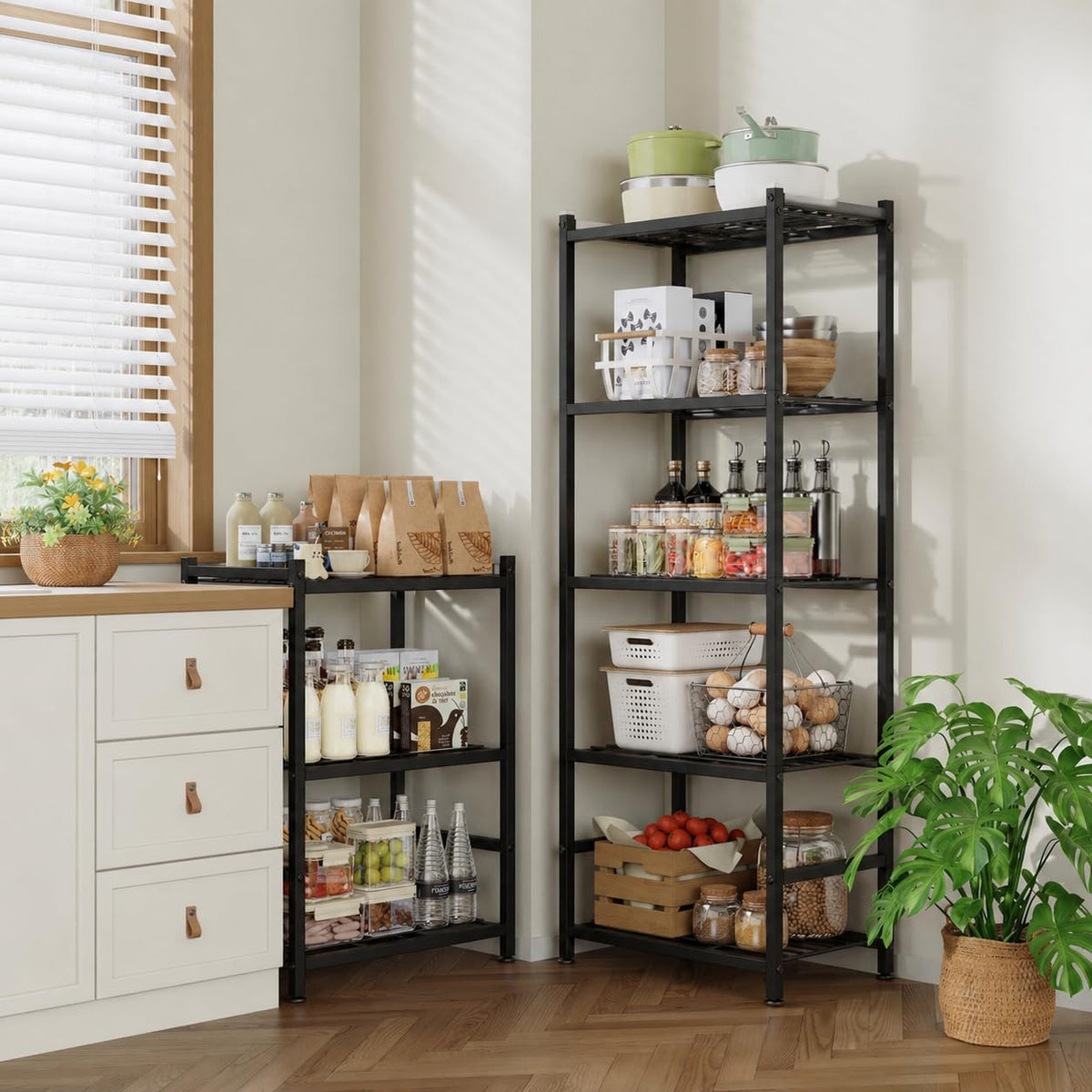 Tujurich Storage Shelves, 5-Tier Metal Shelving Unit with Leveling Feet, Shelf Organizer for Garage, Kitchen, Pantry and Closet Organization,17.7" x 11.8" x 56.3", Black