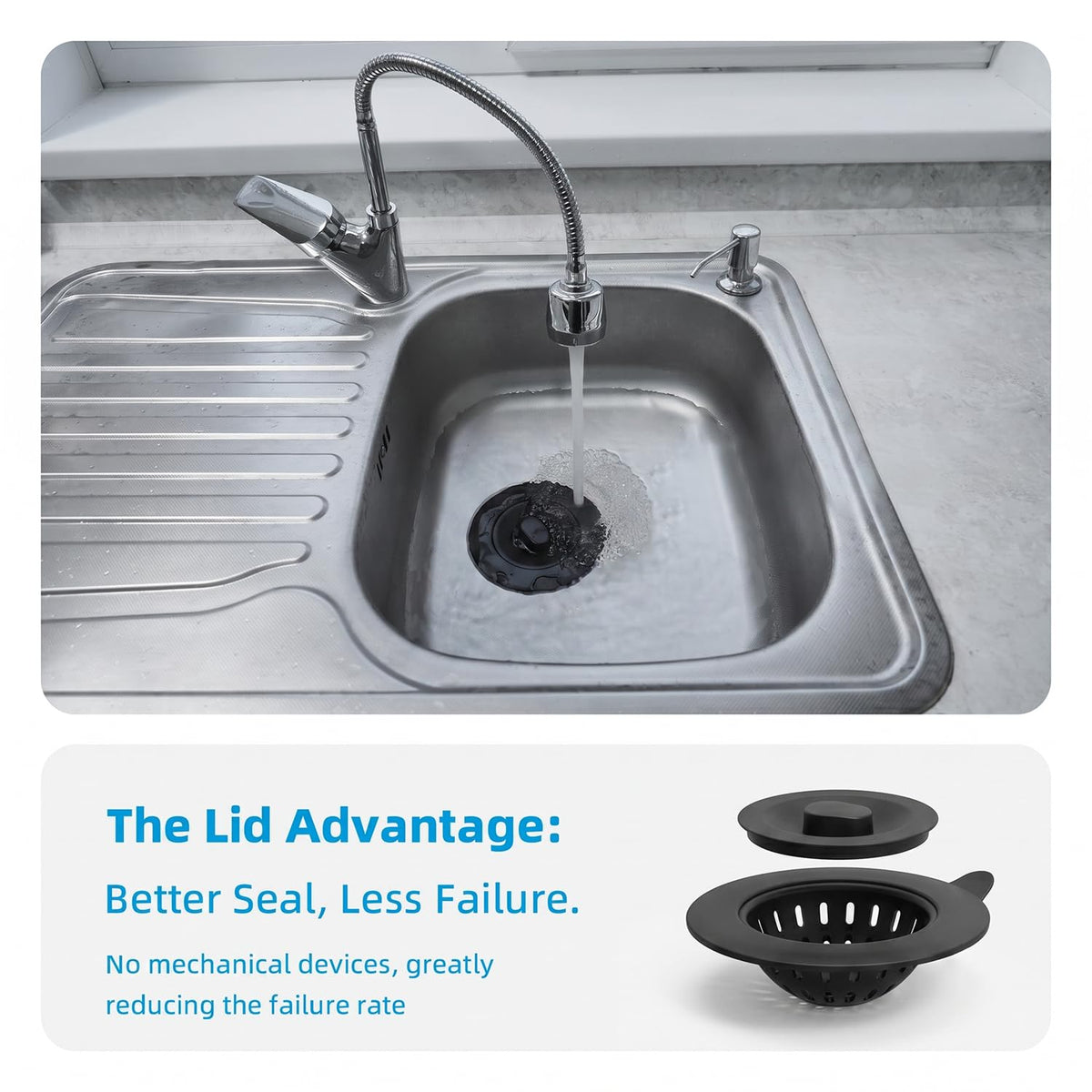 4 Pack Silicone Kitchen Sink Drain Catcher with Lid, 4.4" Top / 3" Mesh Basket, Grey Strainers for 3.1–3.9 Inch Openings, Anti-Clog Reusable Sink Stopper Covers, Odor-Proof & Easy to Clean-Black