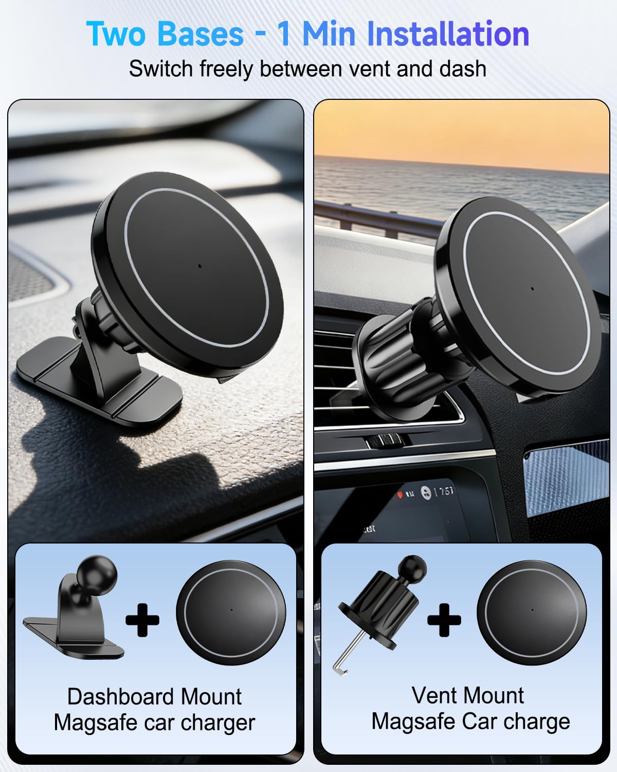for MagSafe Car Mount Charger 15W Fast Magnetic Wireless Car Charger Holder