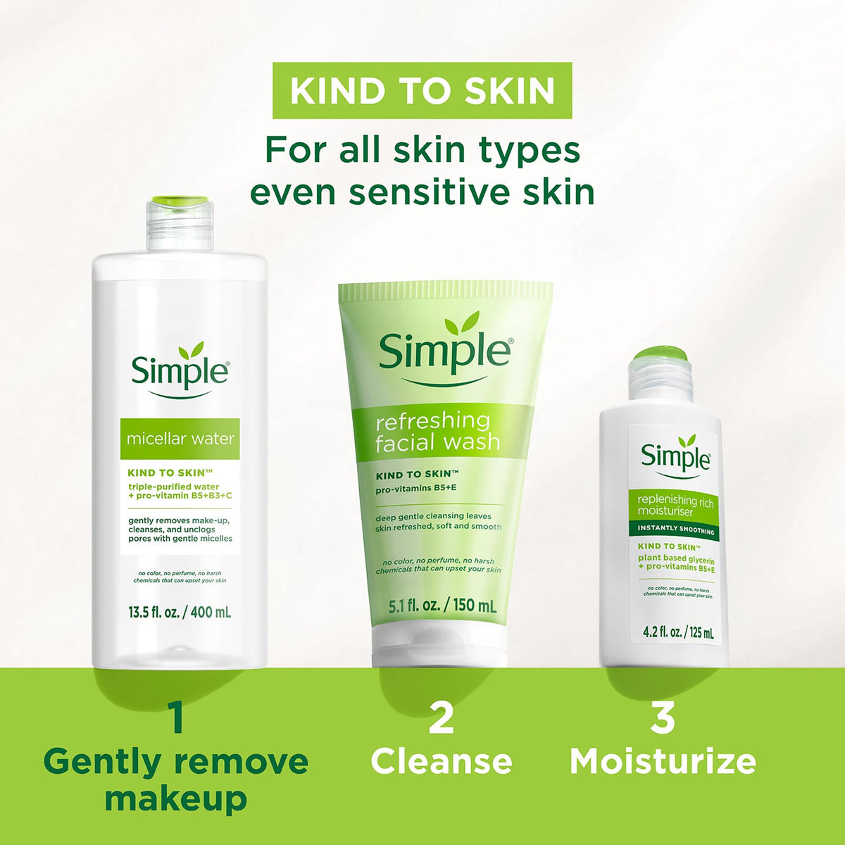 Simple Kind To Skin Micellar Water - Makeup Remover and Facial Cleanser - Face Cleanser with Pro-Vitamin B5, B3 and C - Vegan, No Perfumes - 6 pc