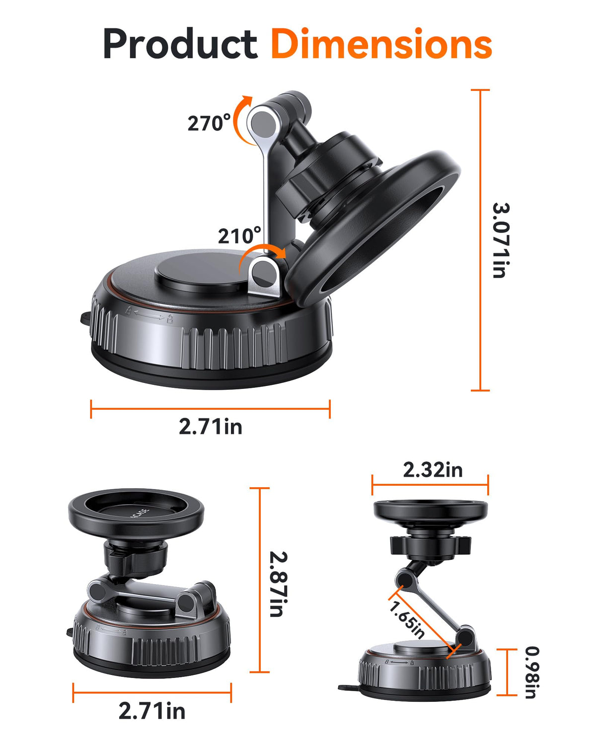 Miracase for MagSafe Car Mount[3800gf Strong Magnet & 90+LBS Suction Base]Magnetic Phone Holders for Your Car, 360° Adjustable Dashboard &Windshield Mount with Adhesive Suction Cup for All Smartphones