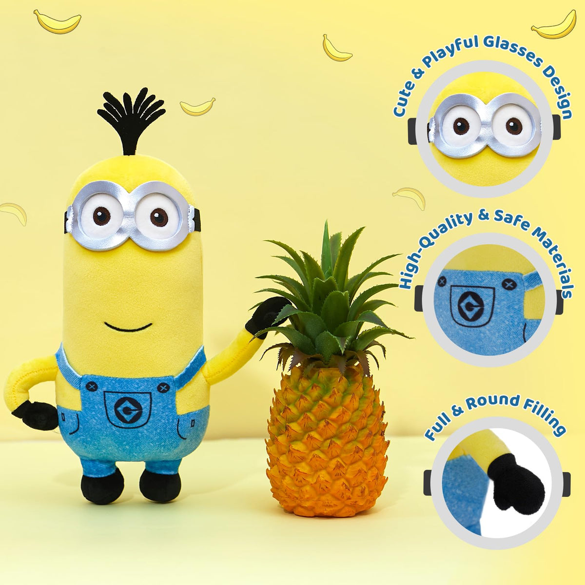 MINISO 10" Minions Stuffed Animals Plush Toys (Kevin) Kawaii Soft Cute Sleeping Plushies Bedding Pillow for Kids Toddler Toys Boys Girls