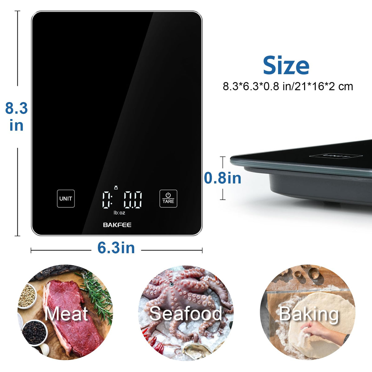 BakFee Waterproof Food Scale, 22lb Kitchen Scale, IP67, Rechargeable, Black