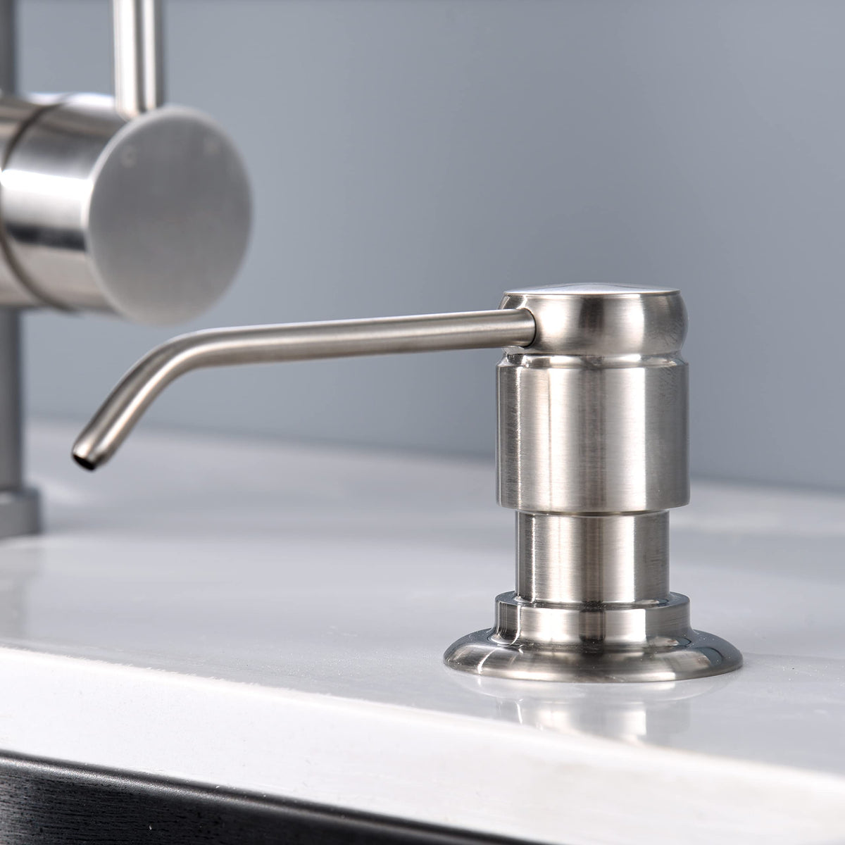 GAGALIFE Soap Dispenser for Kitchen Sink (Brushed Nickel) and Extension Tube Kit, Complete Brass Head, 40" Silicone Tube Connect to The Soap Bottle Directly, Say Goodbye to Frequent Refills