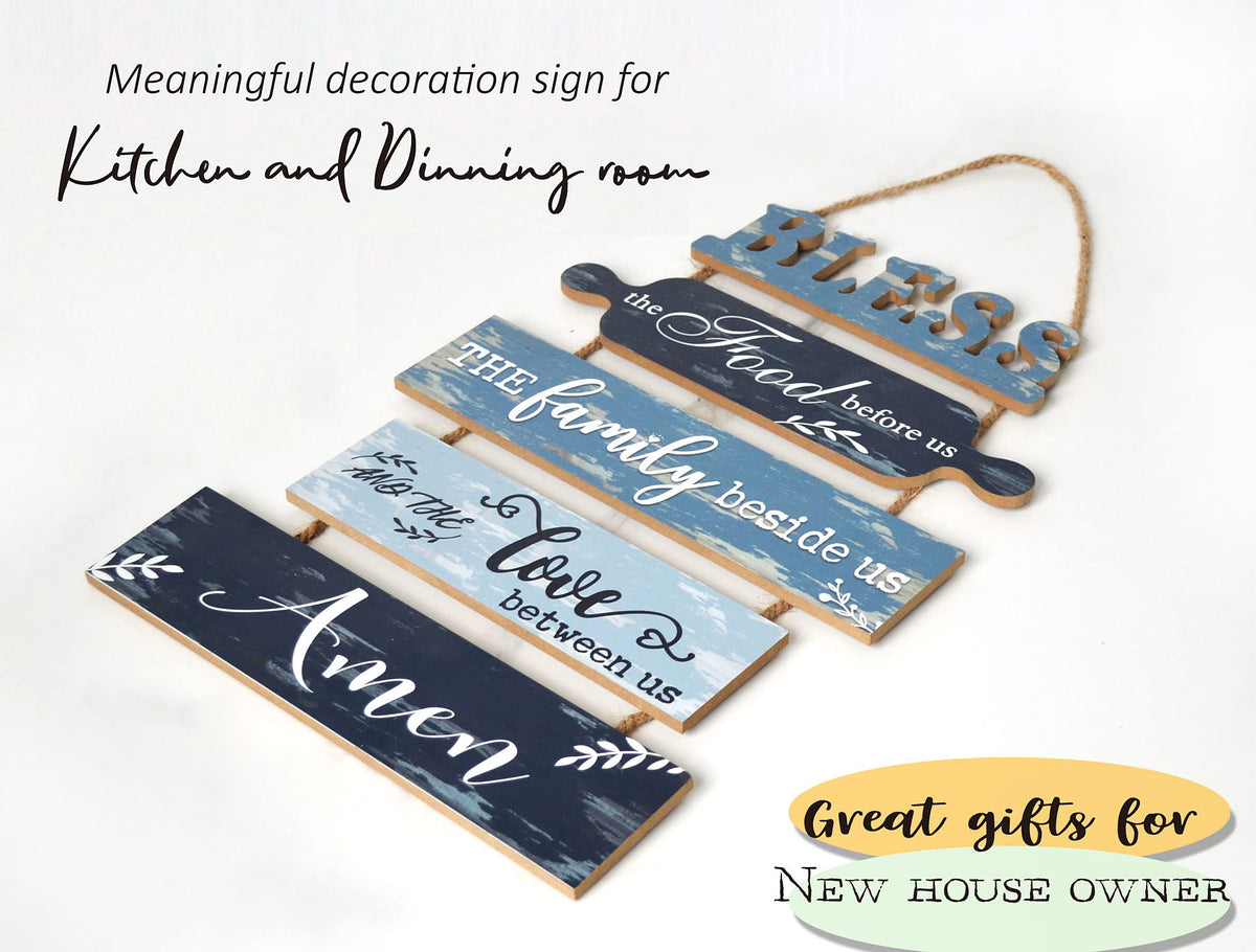 Bless the Food Before Us Teal Tone Farmhouse Kitchen Wall Plaques