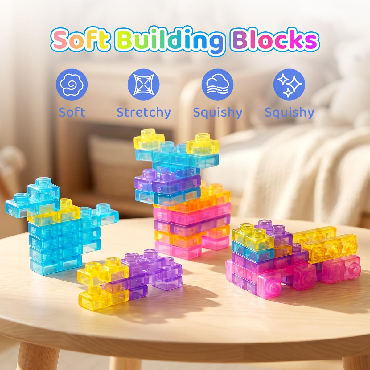 Hugrow 40 PCS Sensory Soft Building Blocks for Toddlers – Montessori Squishy Stacking Toy Set, Squeezable & Stretchable Early Learning Construction Playset, Creative Puzzle Blocks for Kids