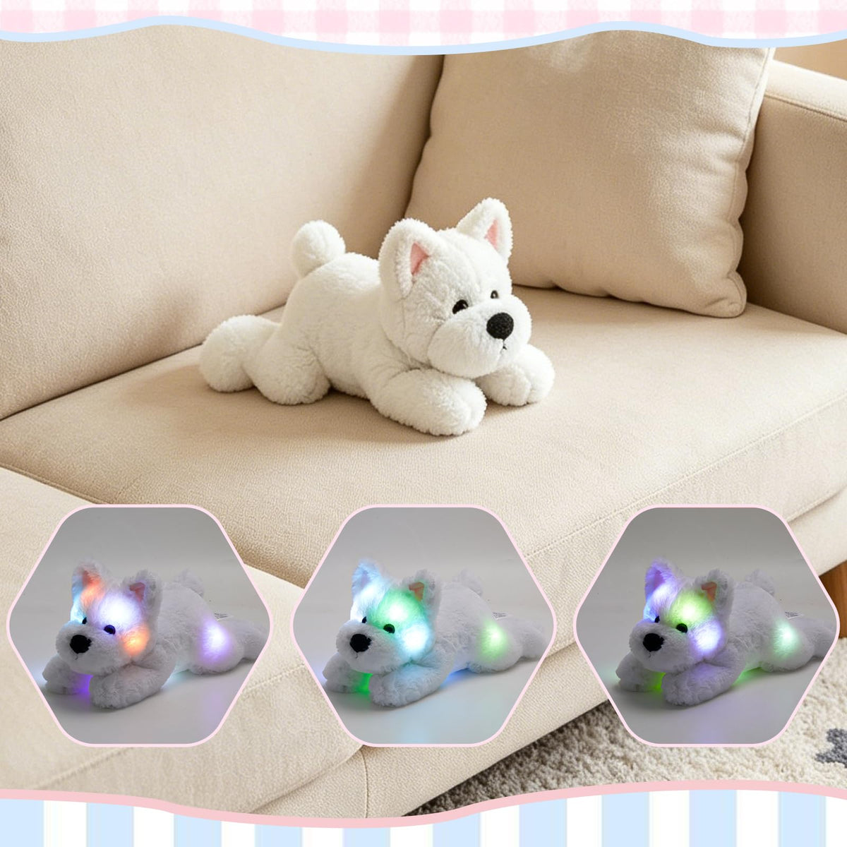 Light up West Highland White Terrier Dog Stuffed Animal Glowing Puppy Plush