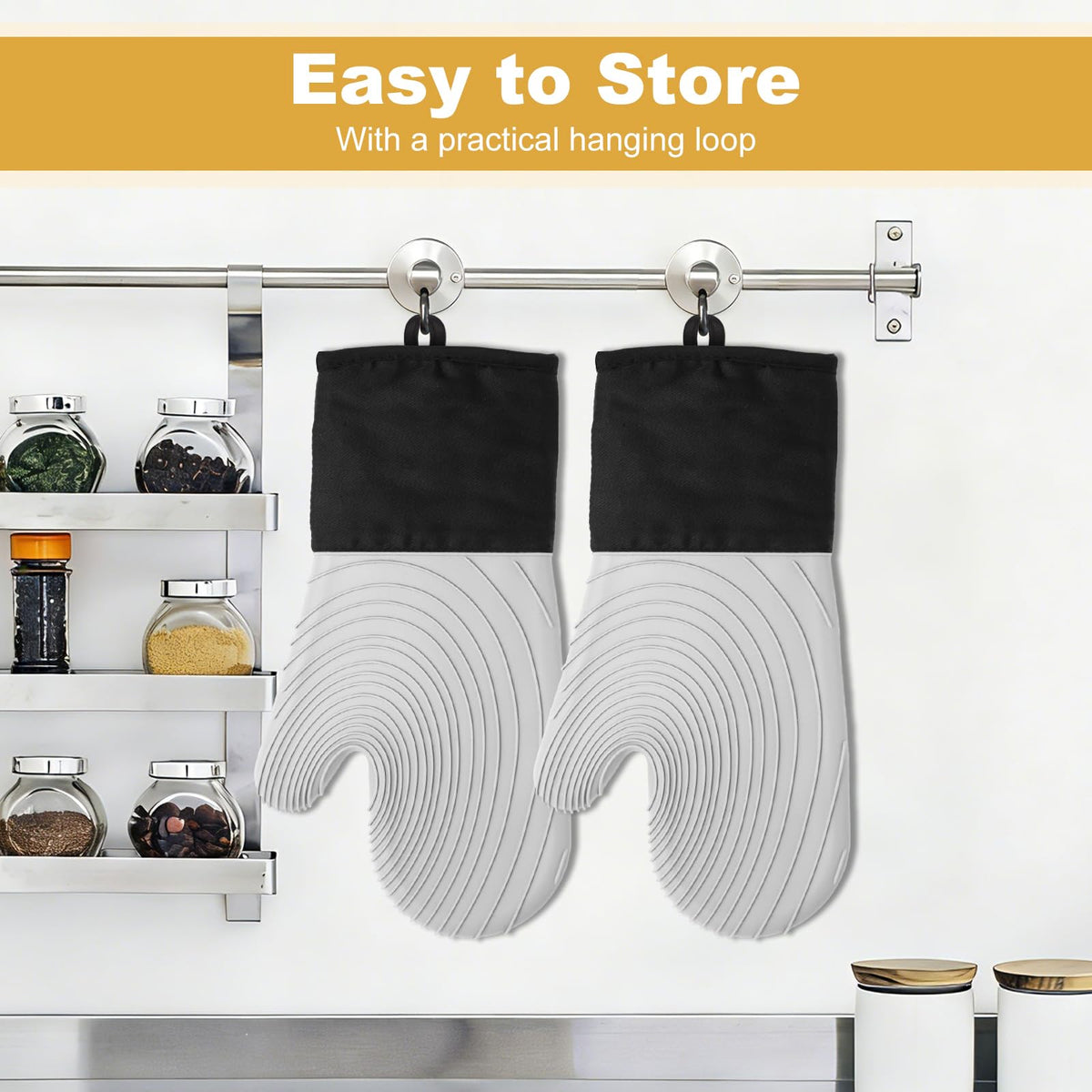 Silicone Oven Gloves, Heat Resistant to 480°F. Waterproof & Easy-to-Clean Thickened Oven Kitchen Gloves