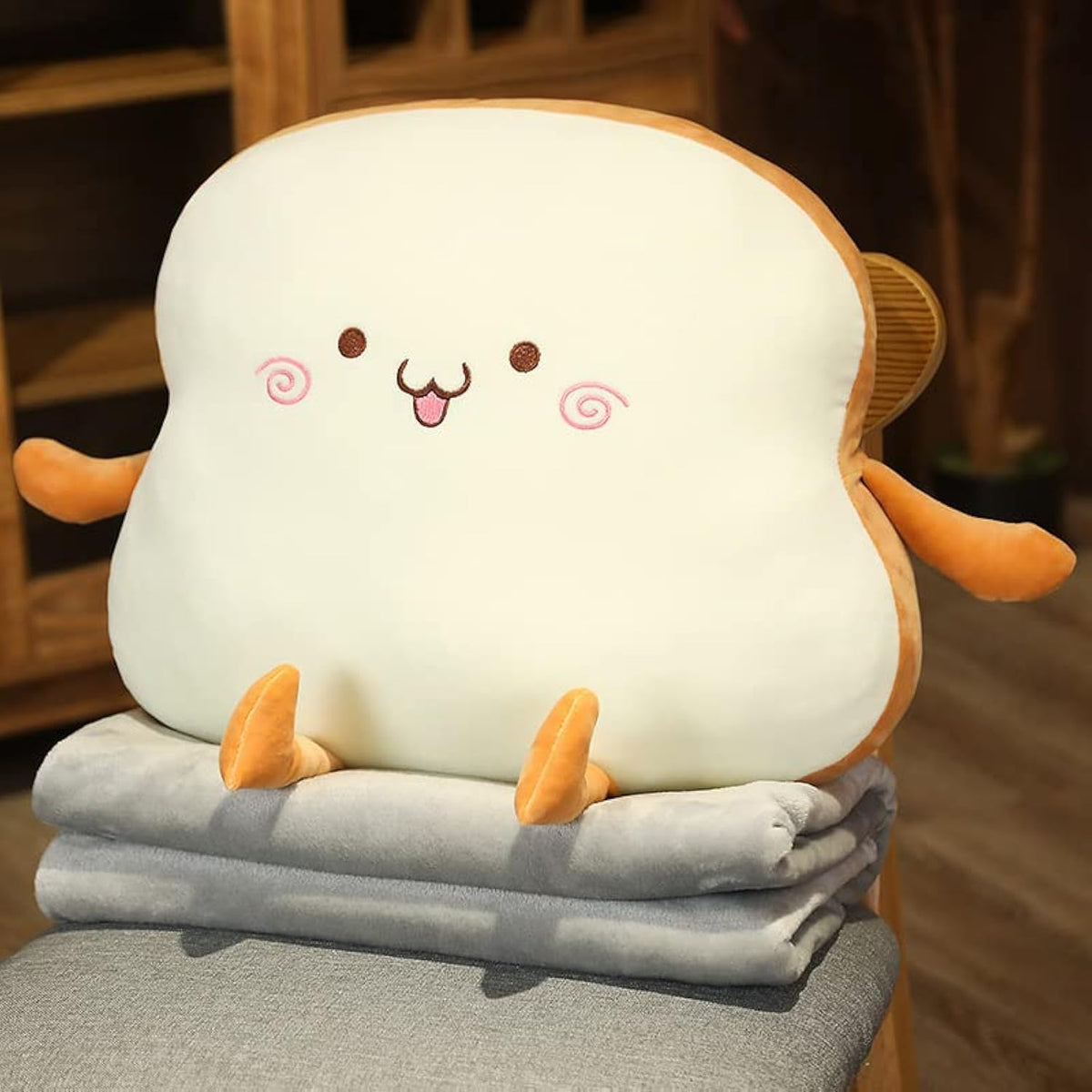 JOSON Toast Bread Pillow Dual-use Three-in-one Pillow Blanket Toast Sofa Cushion Home Decoration (Happy)