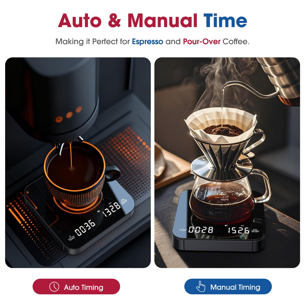 Mik-Nana Mini Coffee Scale with Timer, 2kg/0.1g Rechargeable Espresso Scale