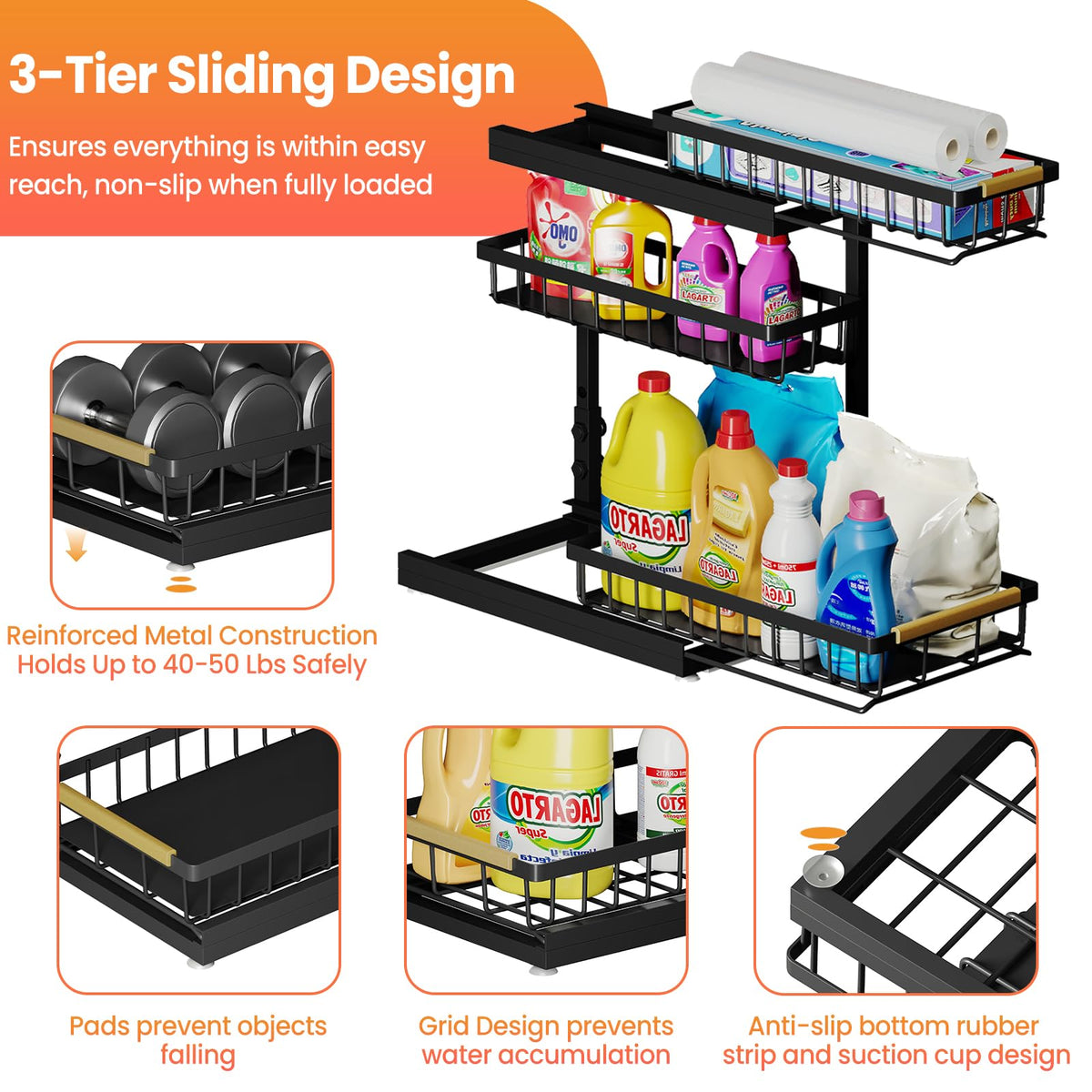 Under Sink Organizer and Storage for Bathroom and Kitchen - 2 Pack 3 Tier
