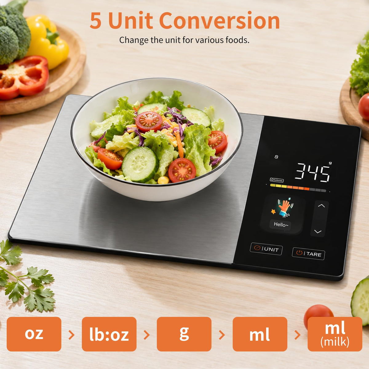 Smart Nutrition Kitchen Scale,Free APP Digital Scale Tracks Calories,Fat, Carbs,Protein,analyzes 24 nutrients,11lb max Load, gram/Ounce Conversion, Stainless Steel for Weight Loss, Baking & Meal prep.