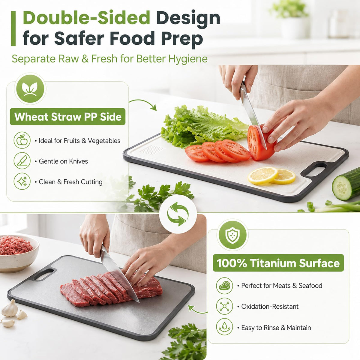 HuitengTec Double Sided Titanium Cutting Board for kitchen