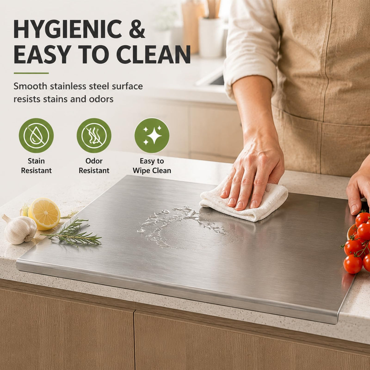 304 Stainless Steel Cutting Board with Lip, Metal Chopping Board