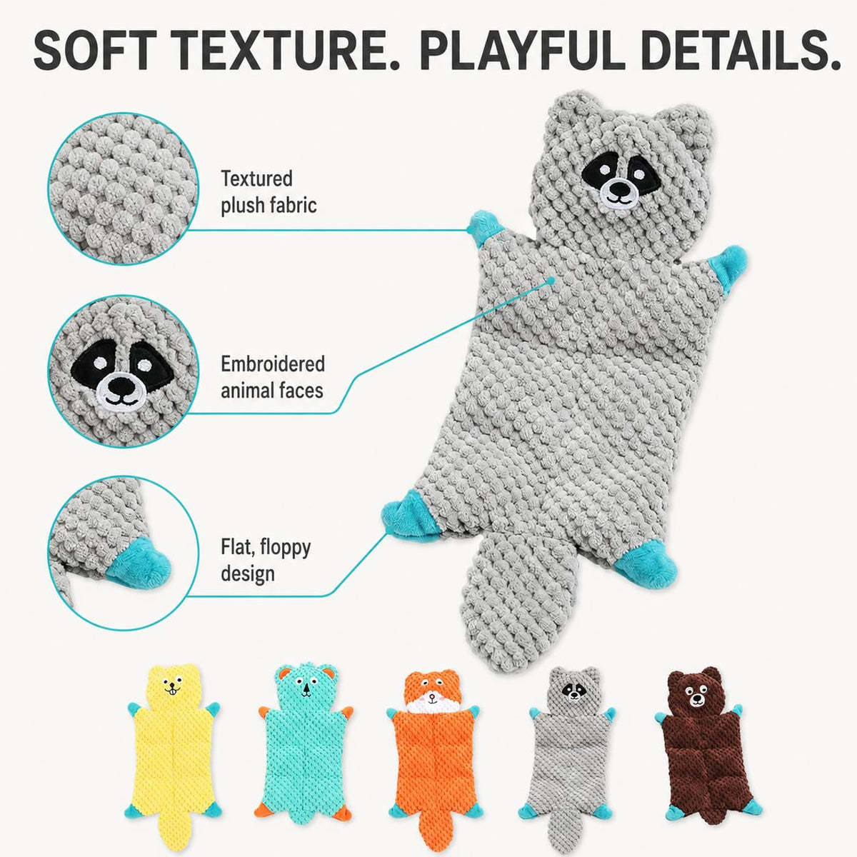Not Stuffing Dog Toys, Soft Plush Animal Toys for Dogs,5 Pack Durable Stuffless Chew Toys for Small & Medium Dogs, Interactive Toss Tug Cuddle Toys for Puppies