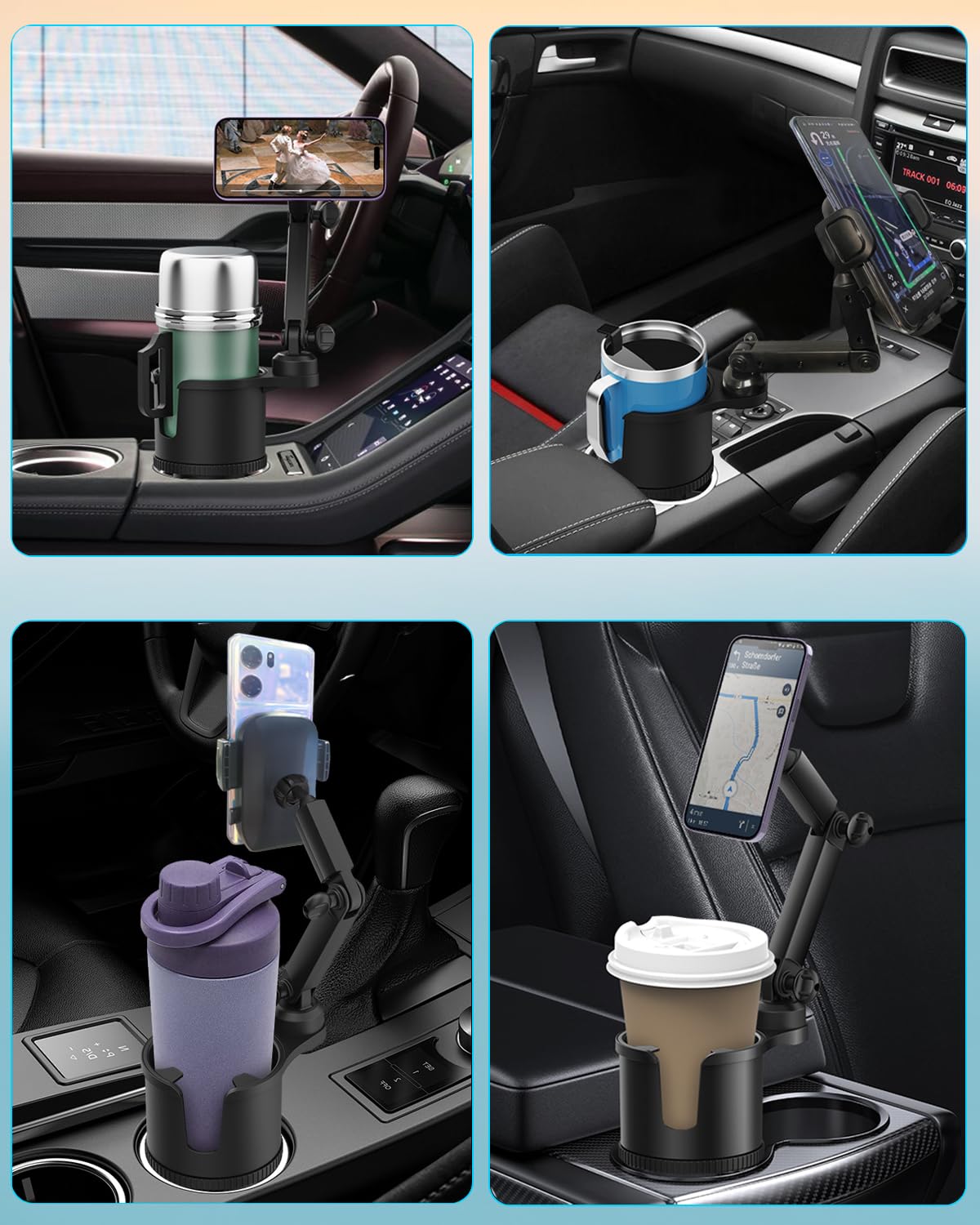 Easkkty 2-in-1 Cup Phone Holder for Car, 360° Adjustable Car Phone Mount