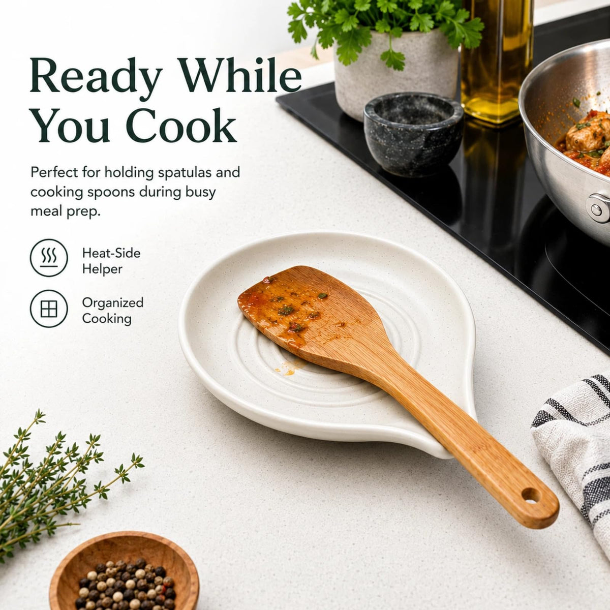 MANSWIN Spoon Rest for Stove Top, Ceramic Spoon Holder for Kitchen Counter
