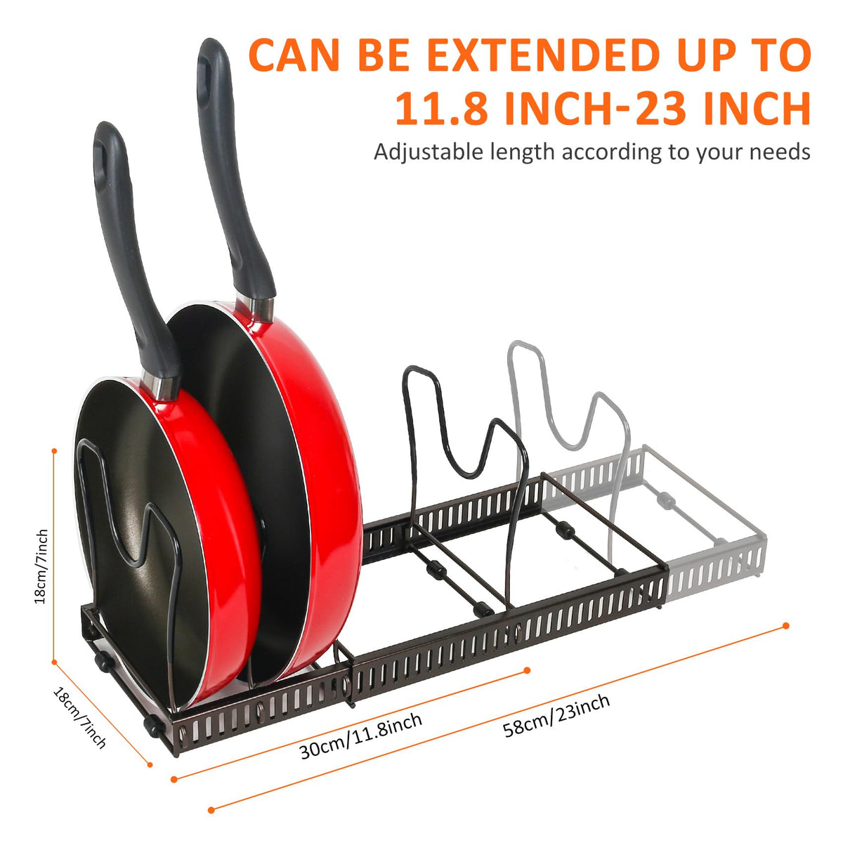 ROOHUA Pot and Pan Lid Organizer Rack for Under Cabinet, 12"-23" Expandable