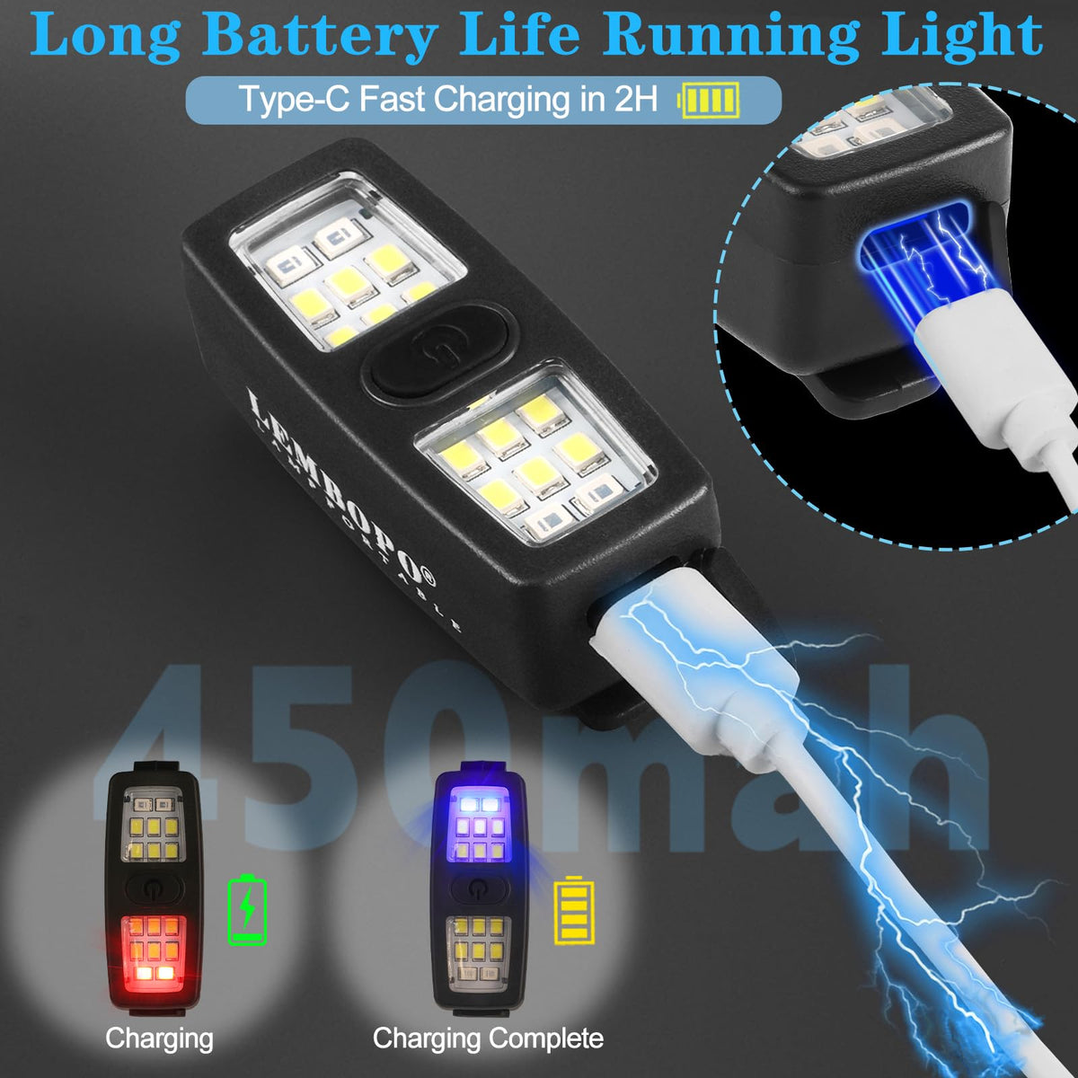 Lembopo Small Rechargeable EDC Flashlight 2 Pack, Clip on Running Lights Gift for Runners, Safety Bike Lights for Dog Walking at Night, Hands Free Running Accessories Gear for Women Men