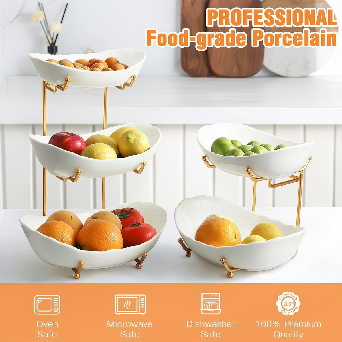 HOMKULA 3 Tier Fruit Basket, Ceramic Fruit Bowl for Kitchen Counter 6