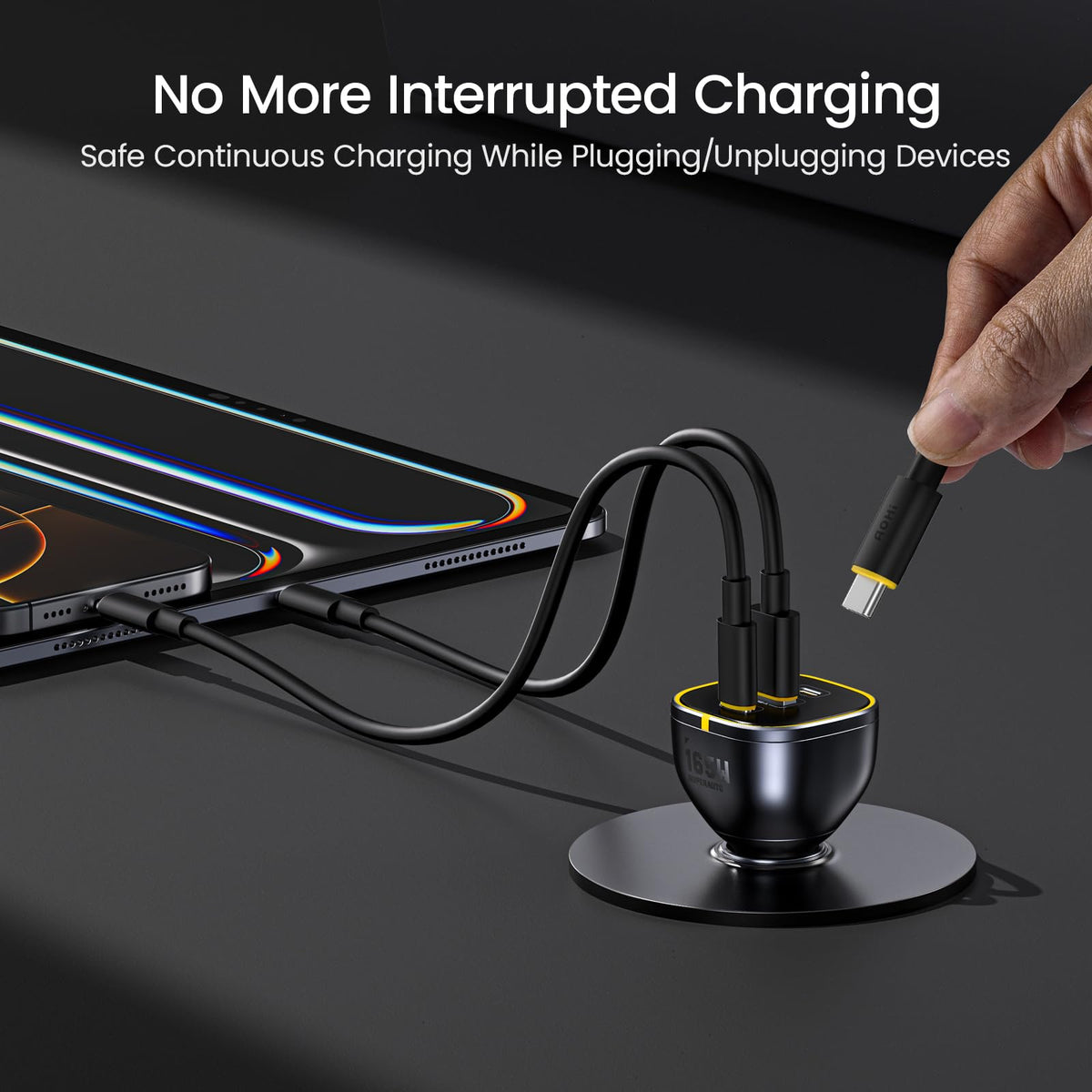 AOHI 165W Laptop Car Charger Adapter 140W PD 3.1/100W PD 3.0 USB C Charging