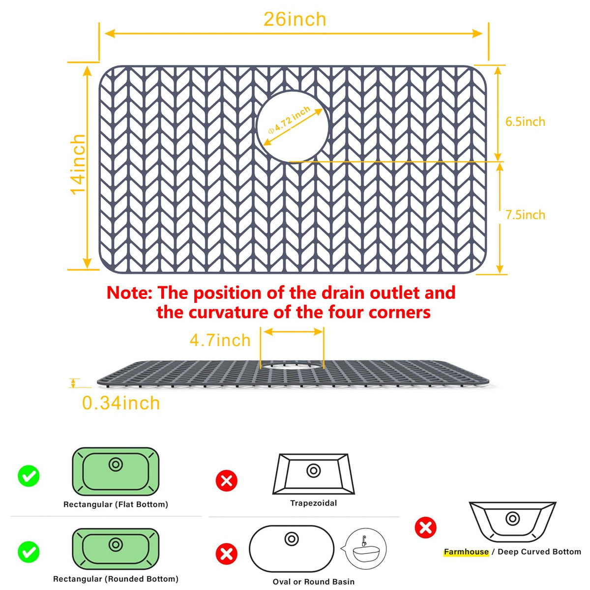JOOKKI Sink Protectors for Kitchen Sink26"x14"Rear Drain kitchen Sink Mat