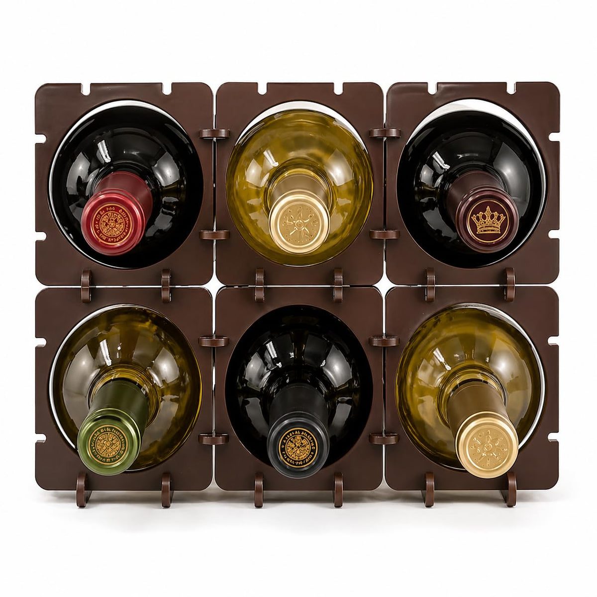 smart spring Modular Wine Rack System – Stackable & Expandable Wine Storage Rack, Customizable Bottle Organizer for Countertop, Cabinet or Fridge – Made in USA (6, Espresso Reserve)